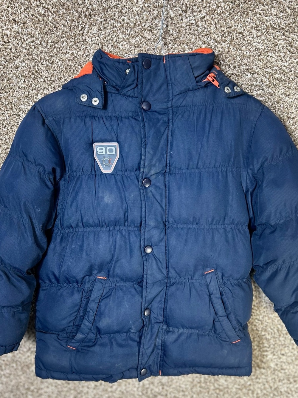 Athletic Works Navy Blue Puffer Jacket with Orange Accents